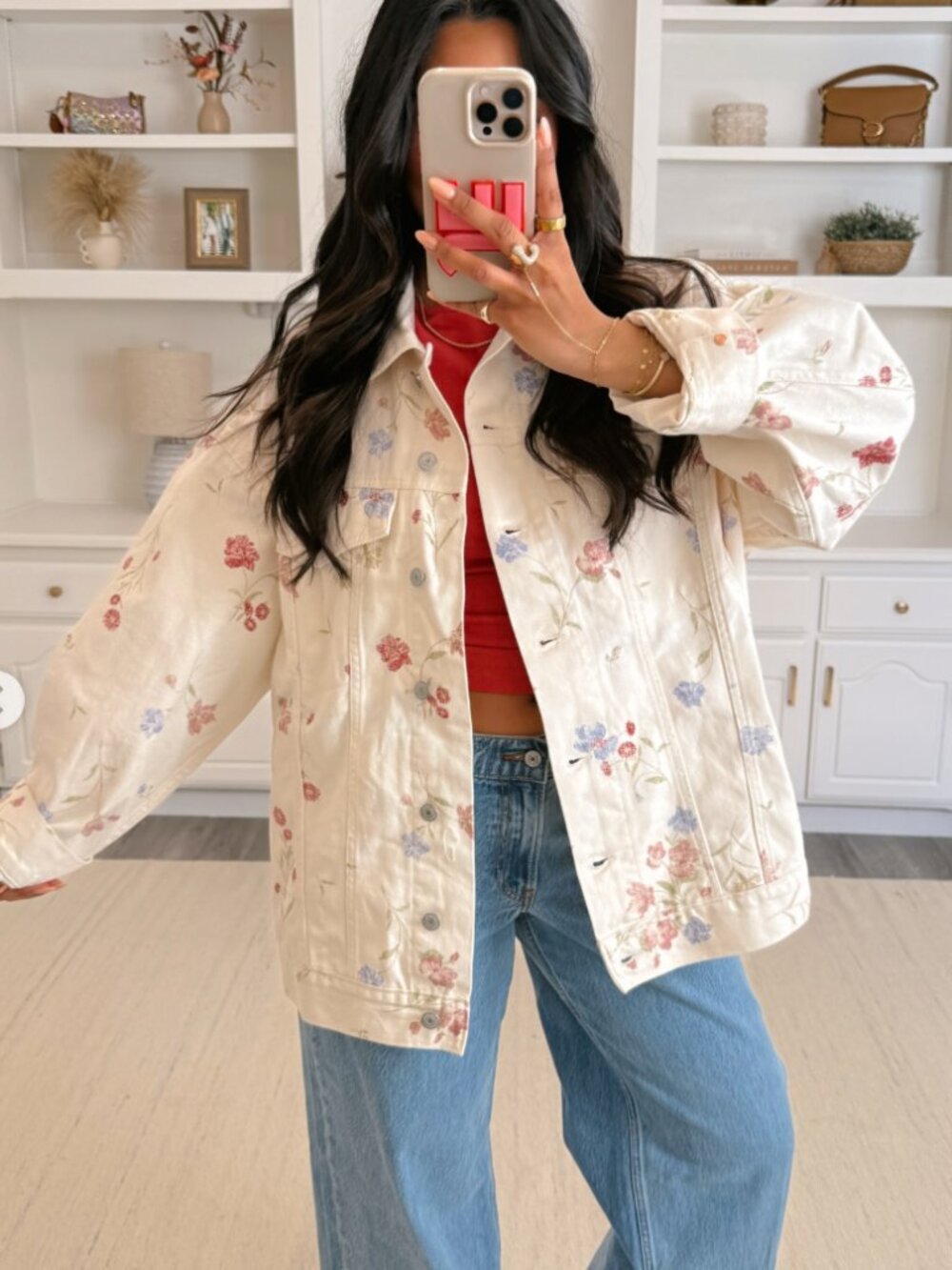 Old Navy Oversized Floral Print Jean Trucker Jacket Sz XS